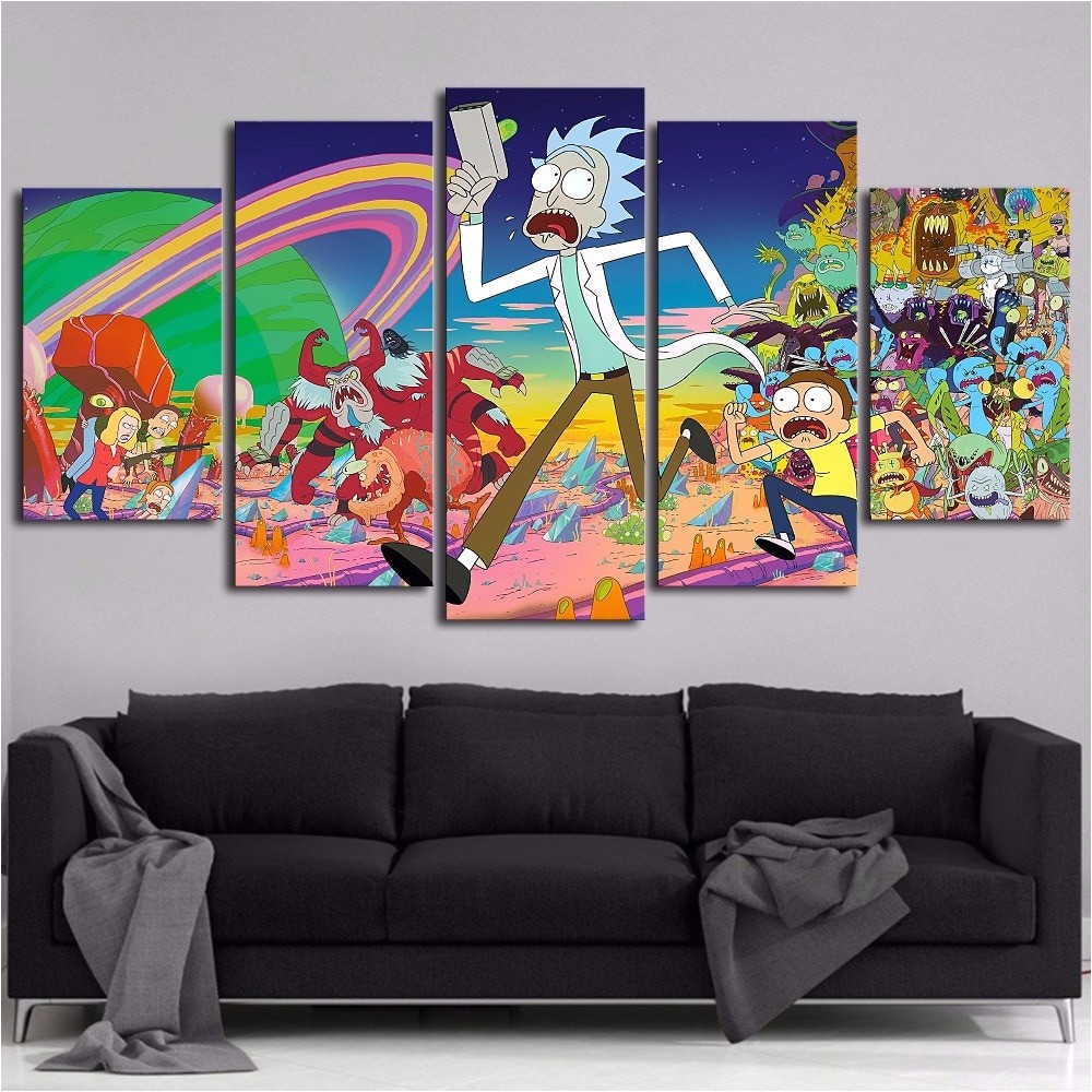Rick and Morty 5 Piece Canvas Modern Printing Type Poster Canvas Painting Hd 5 Panel