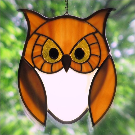 Stained Glass Patterns for Owls Stained Glass Golden Owl with Golden Eyes Suncatcher