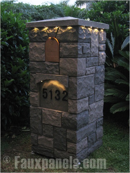 Stone Column Mailbox Kit Mailbox with solar Lighting Creative Faux Panels