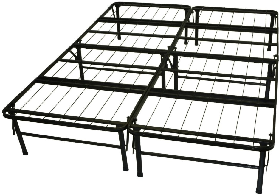 black steel bed frame with twelve legs also bars on the counter top as well as also