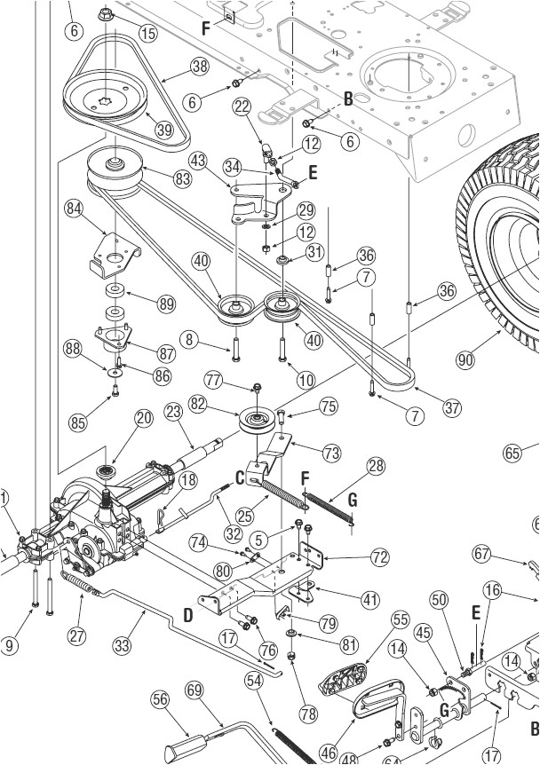 Troy Bilt Super Bronco 50 Deck Belt Diagram