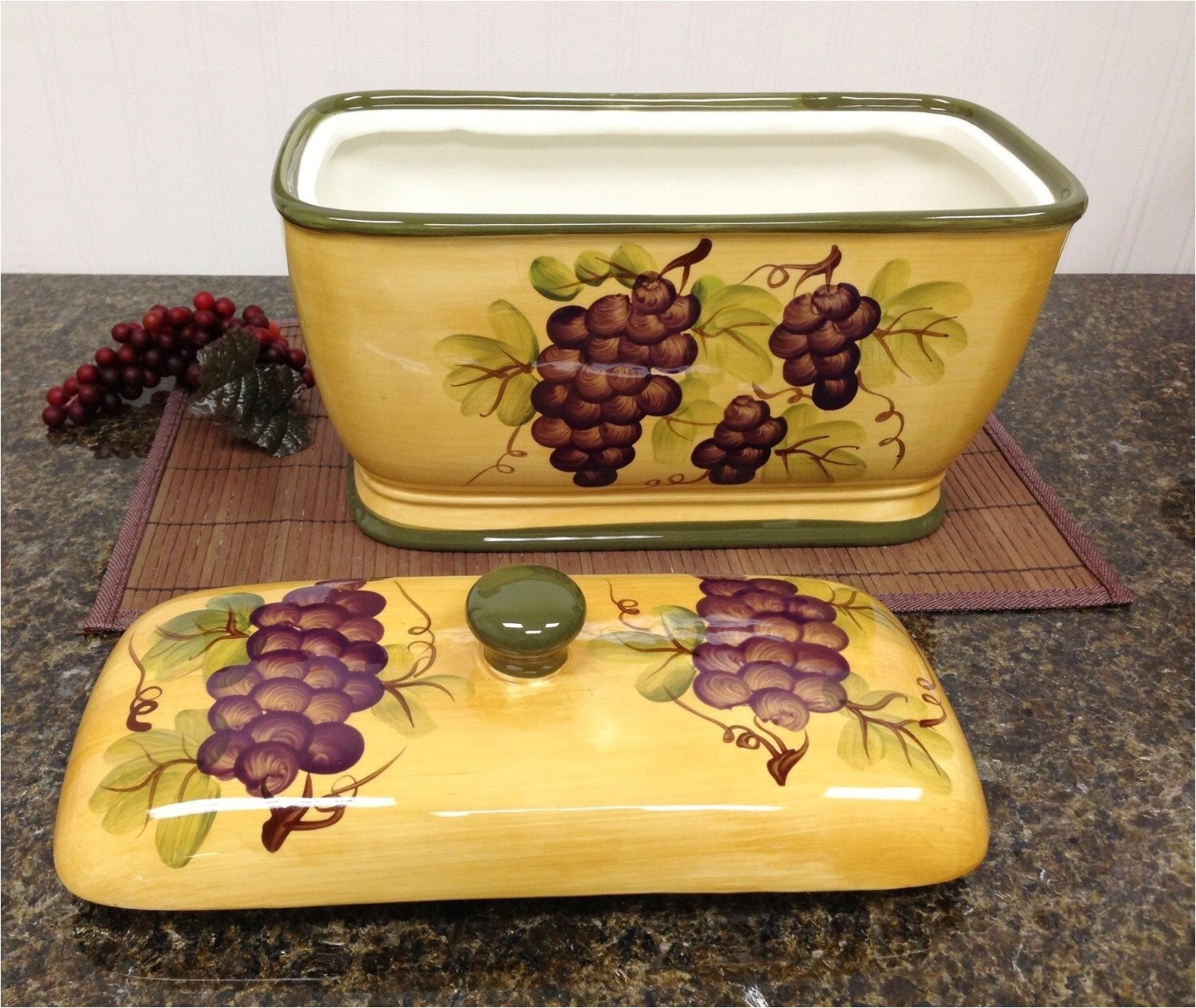 Tuscan Wine and Grape Kitchen Decor Kitchen Decor Grape Desing Tuscany Wine Bread Canister Box