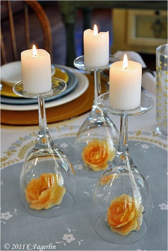 Upside Down Wine Glass Centerpiece Upside Down Wine Glass Wedding Centerpiece Easy Wedding Diy