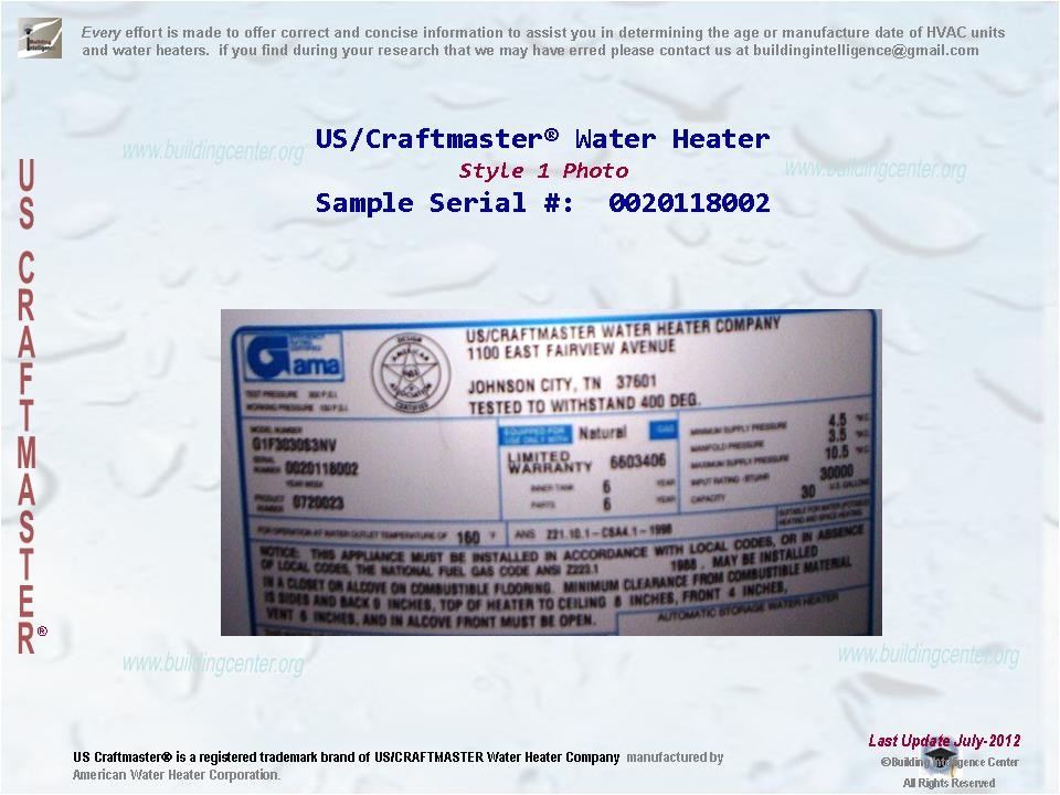 u s craftmaster water heater age