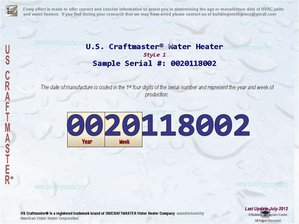 u s craftmaster water heater age