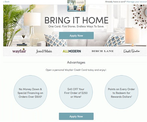 wayfair store credit card review 40 off special financing