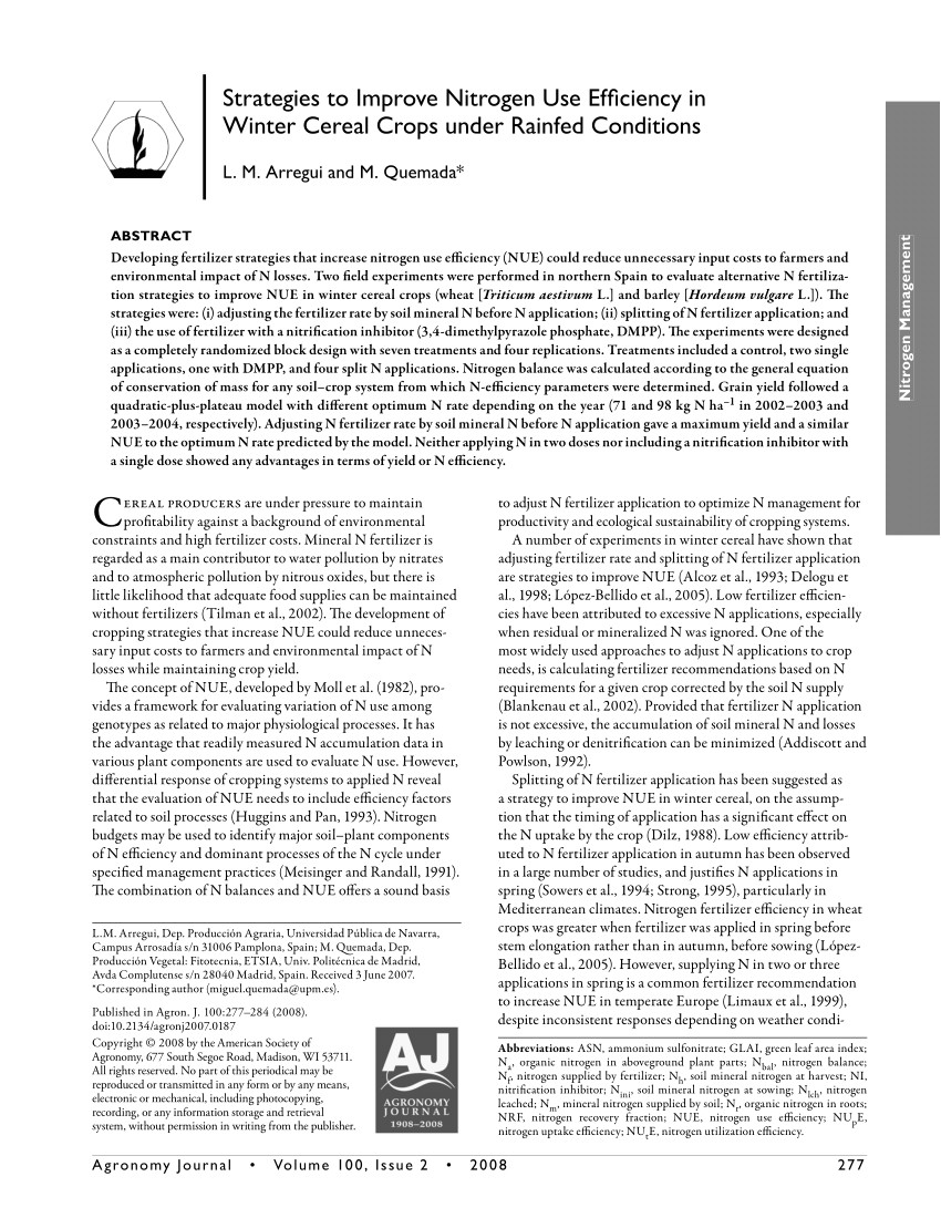 pdf strategies to improve nitrogen use efficiency in winter cereal crops under rainfed conditions