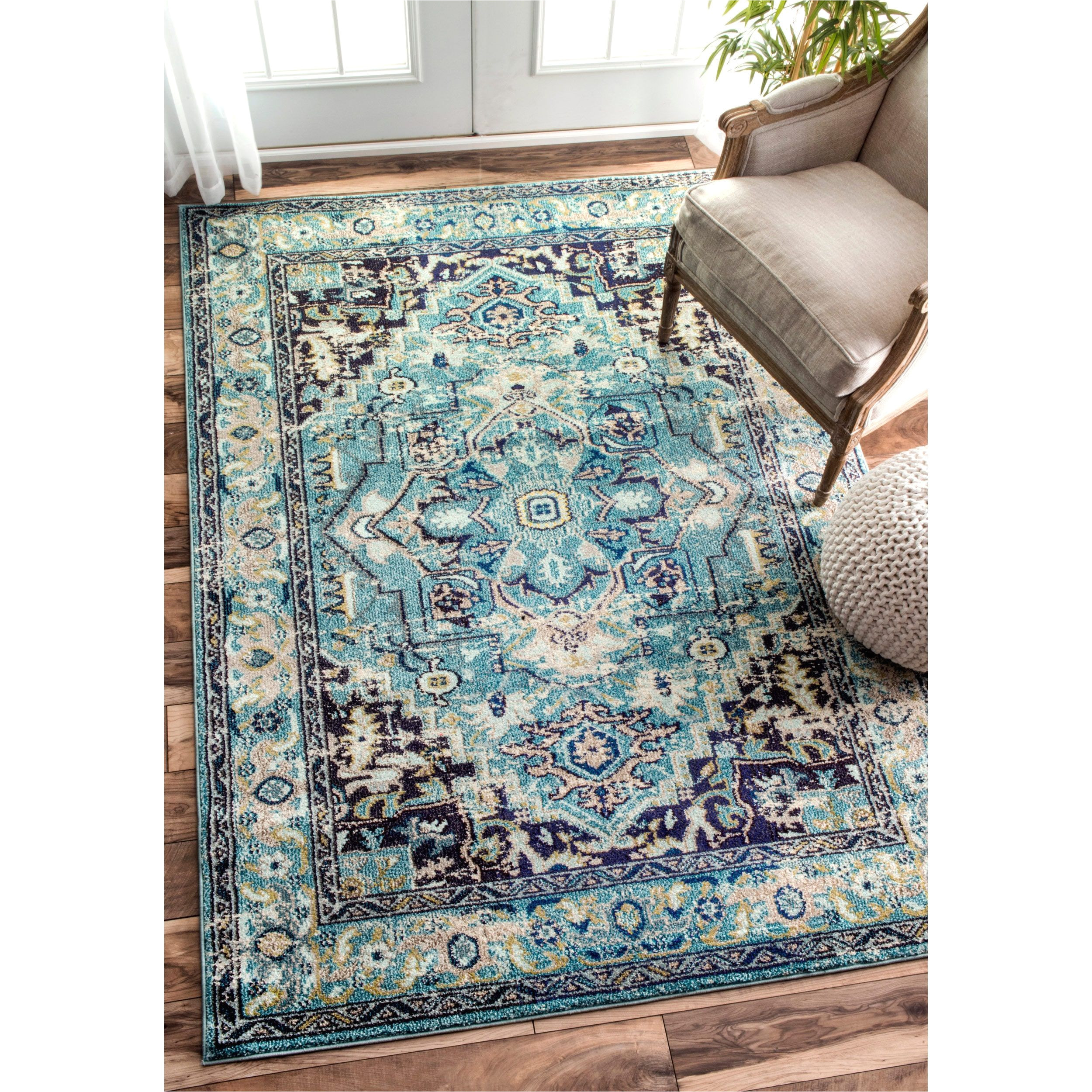 nuloom traditional flower medallion aqua rug 7 10 x 11 overstock com shopping the best deals on 7x9 10x14 rugs