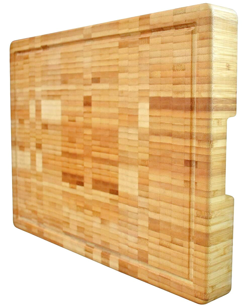 amazon com extra large organic bamboo cutting board end grain butcher block thick heavy solid 18 x 13 x 2 inch anti bacterial wood great for wooden