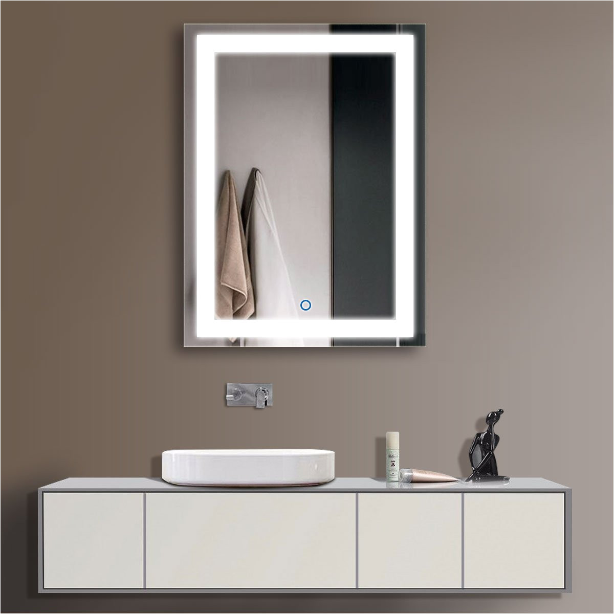 amazon com horizontal led bathroom silvered mirror with touch button d ck010 acdefg 24 x 32 ck010 home kitchen