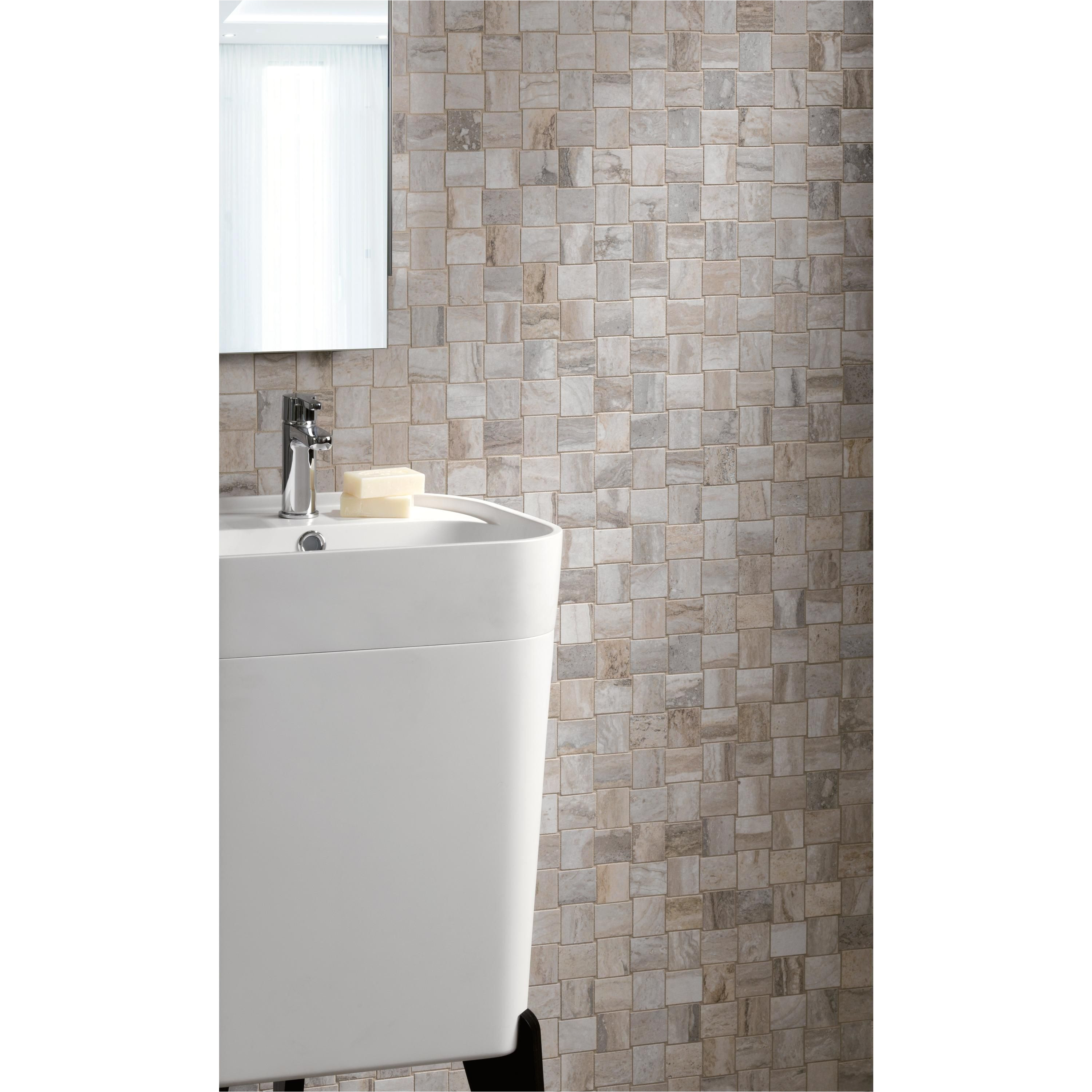 12 X 12 Antique Mirror Tiles Travertino Grigio Porcelain Mosaic 12 X 12 100222058 Floor and