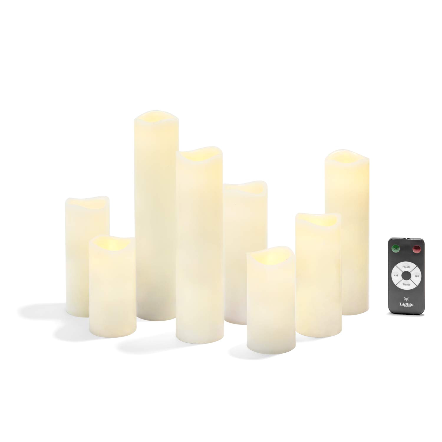 amazon com 8 ivory slim flameless candles with warm white leds smooth finish assorted sizes remote and batteries included home improvement