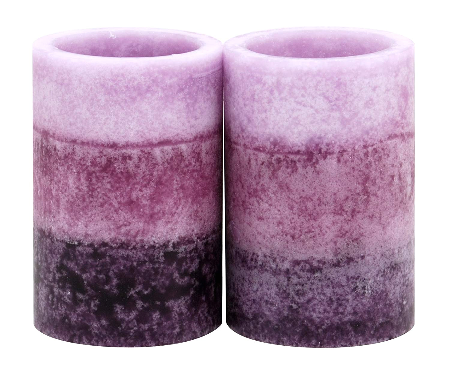 amazon com kiera grace 2 by 3 inch tri layer led pillar candles mini lavender cashmere fragrance set of 2 home kitchen