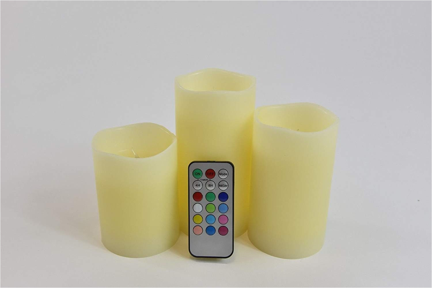 get quotations a benshop15 set 3 flameless multi colored light flame color ivory pillar candles with remote decor
