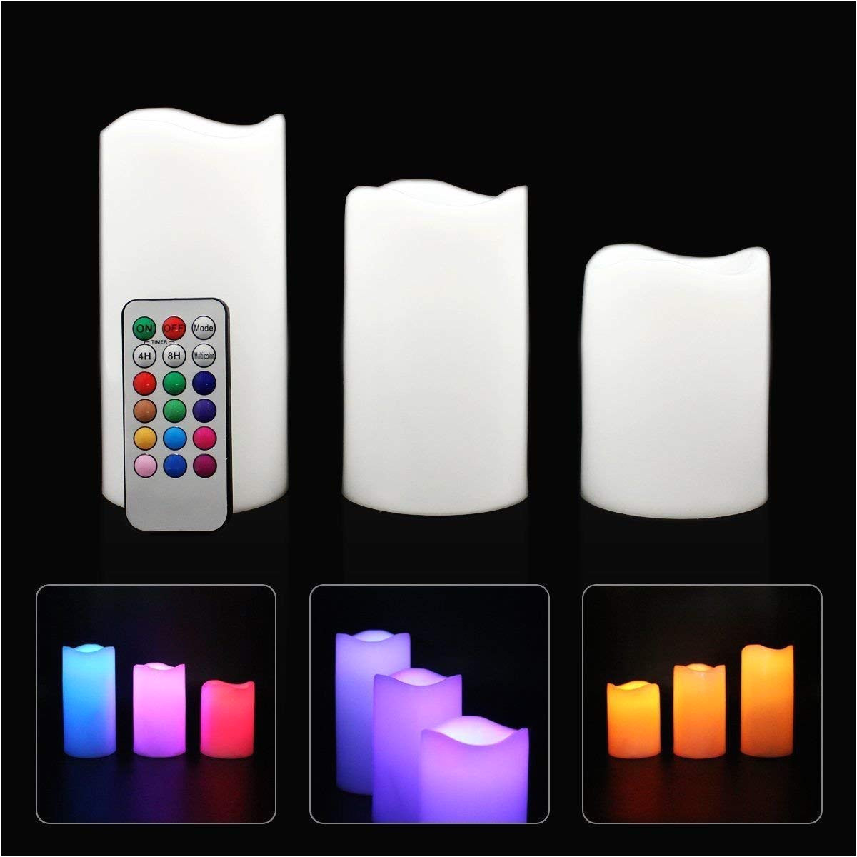 get quotations a led flameless candles 4 5 6 pillar 12 color changing candles with remote