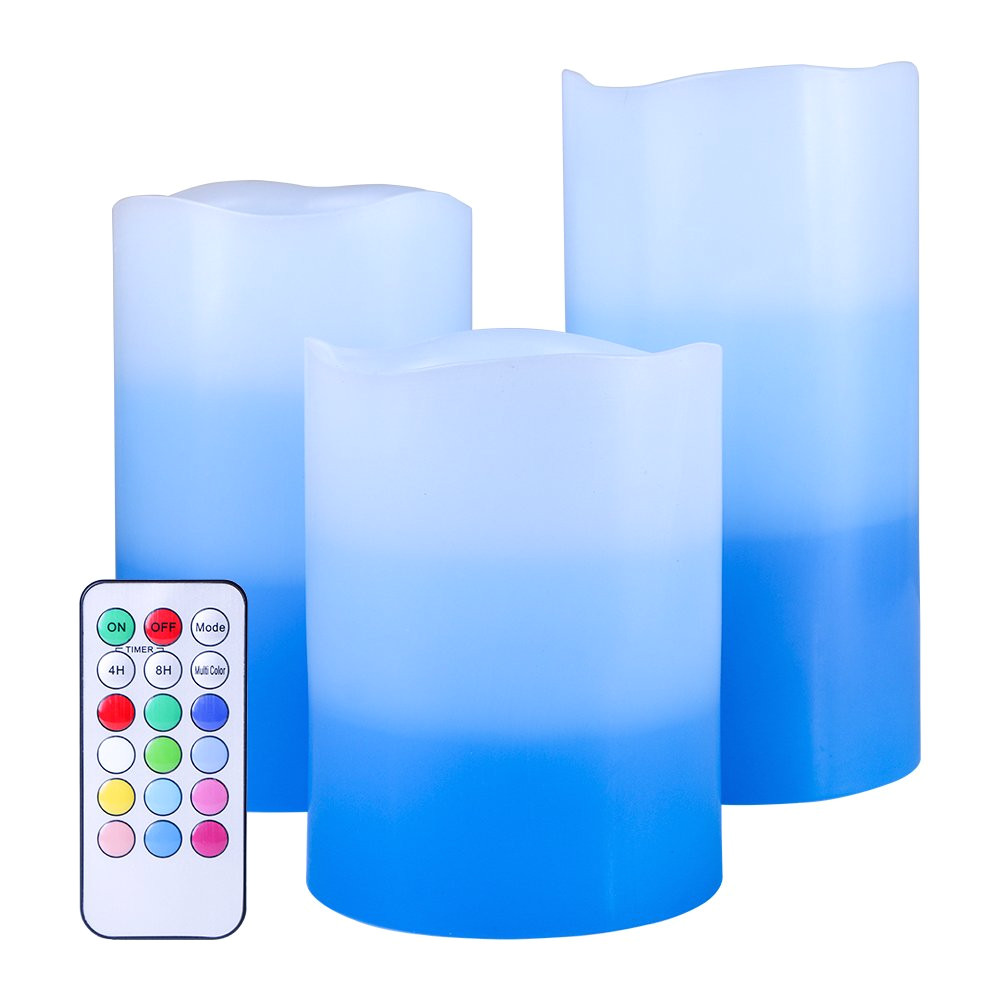 get quotations a set of 3 flameless led candles color changing flicker light mode option tri layer