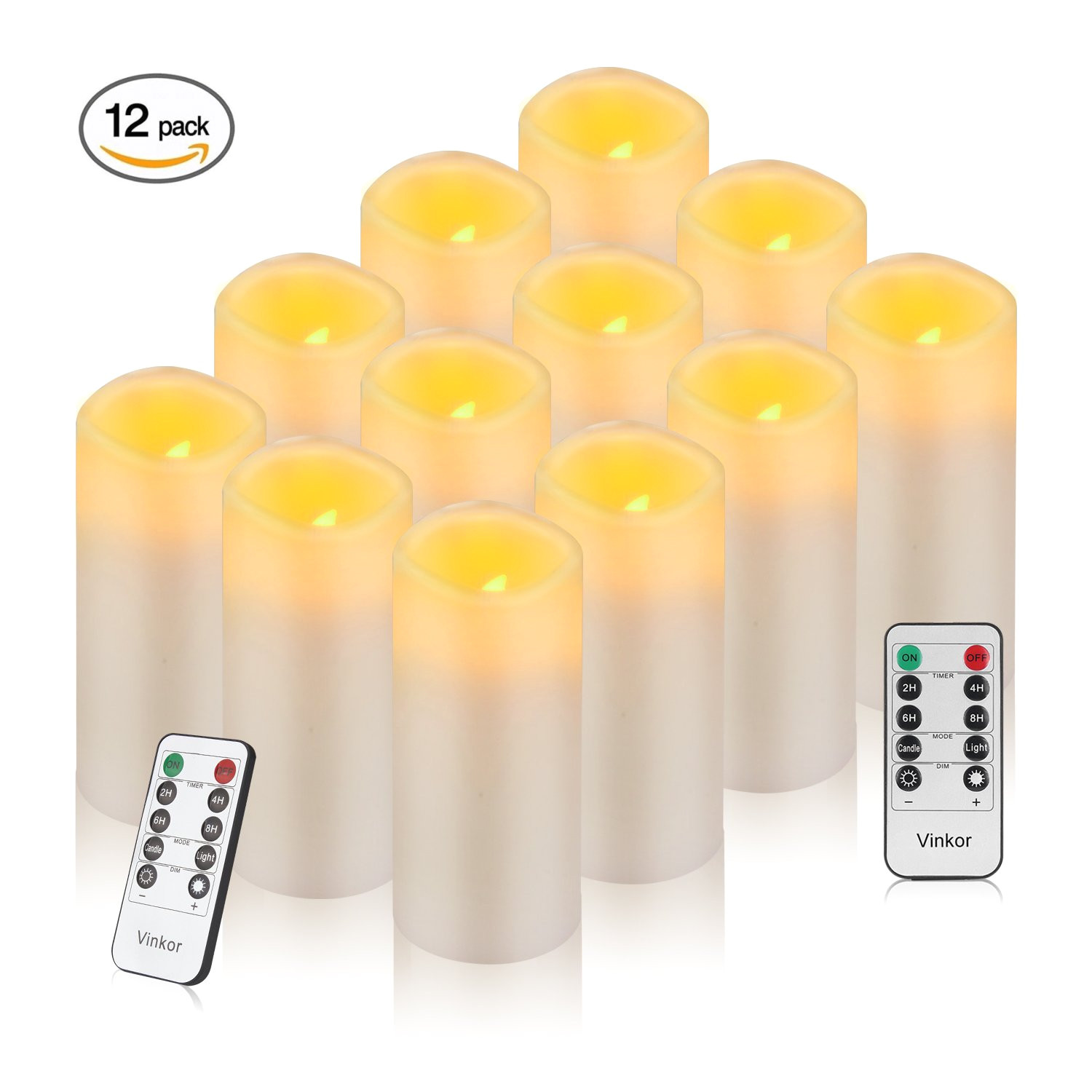 get quotations a vinkor flameless candles battery operated candles set of 12 ivory real wax pillar led candles with