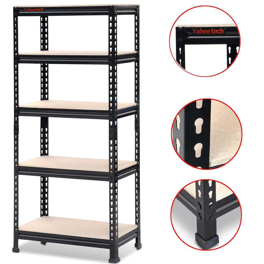 yaheetech black adjustable 5 shelf shelving unit storage rack utility rack garage shelves display rack steel boltless rivet rack 59 1 inch height 1 pack