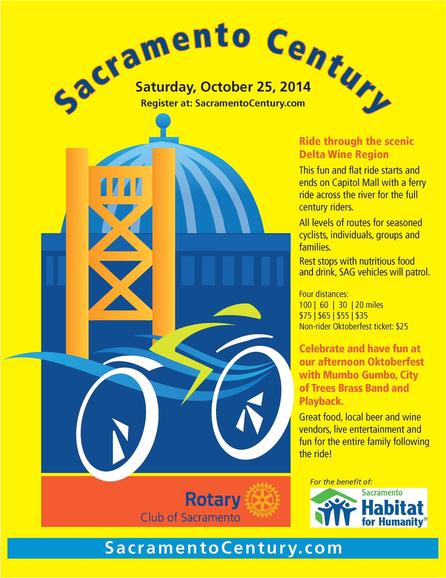 the rotary club of sacramento is pleased to announce its inaugural sacramento century bicycle ride taking place on saturday october 25 2014 on capitol