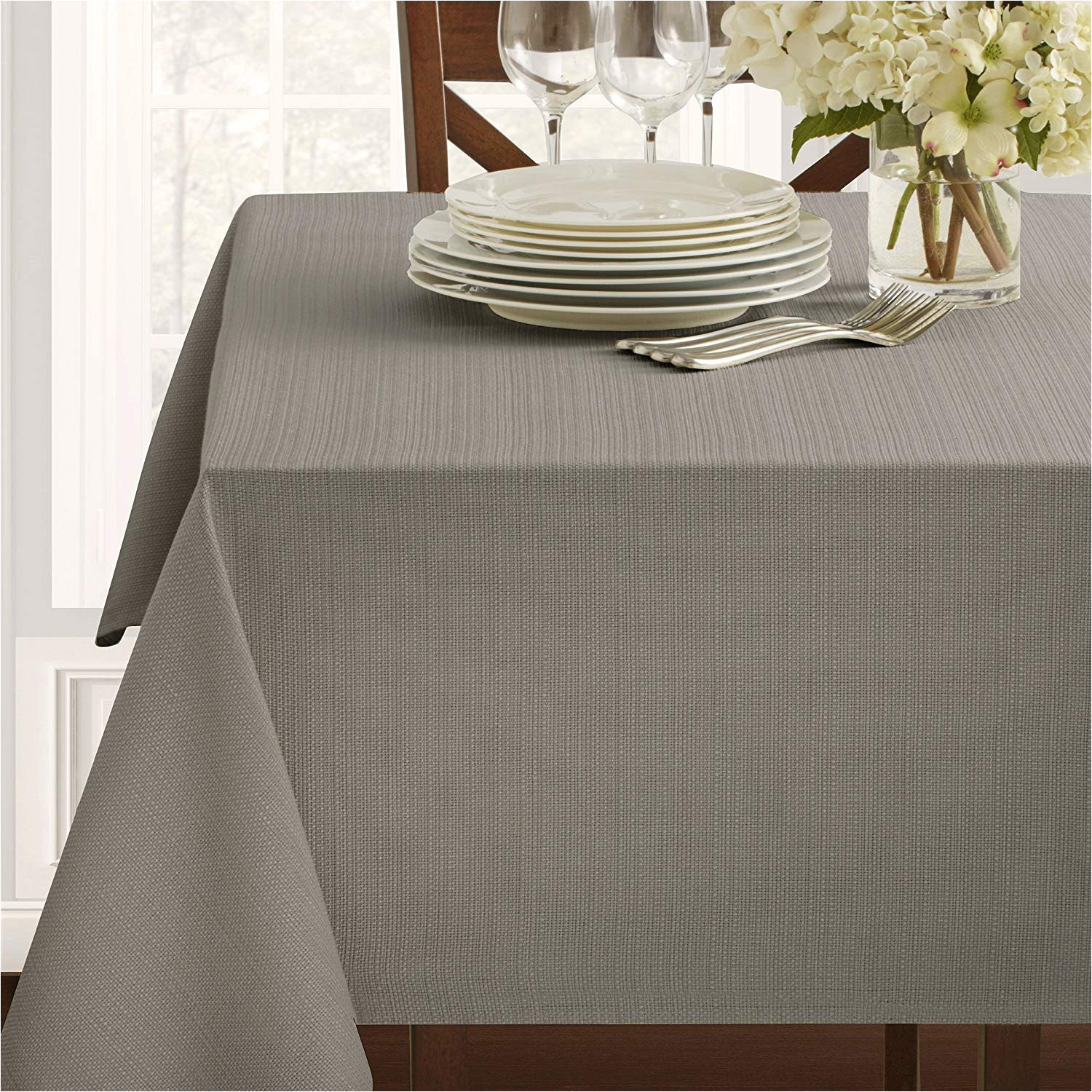 amazon com benson mills textured fabric tablecloth 60 x 84 rectangular grey home kitchen