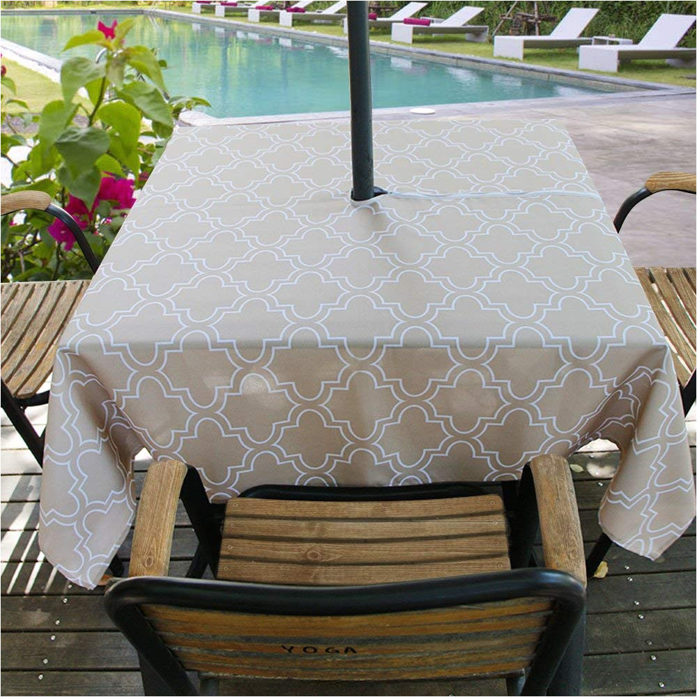 get quotations a aoohome outdoor 60 x 84 inch rectangular tablecloth with zipper and umbrella hole fabric spill