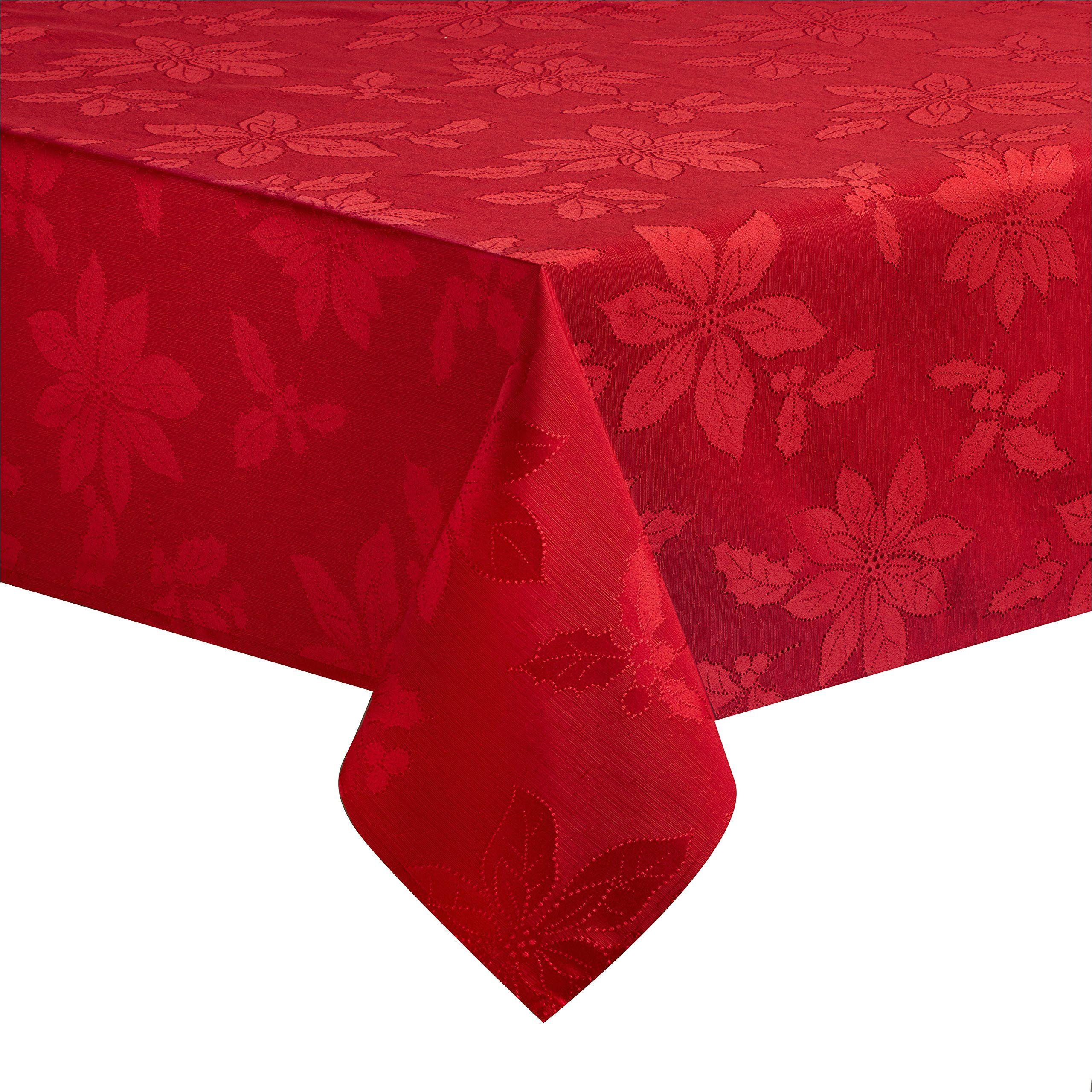 60 X 84 Tablecloth Fits What Size Table Poinsettia Legacy Damask Christmas Tablecloth Red 60 X 84