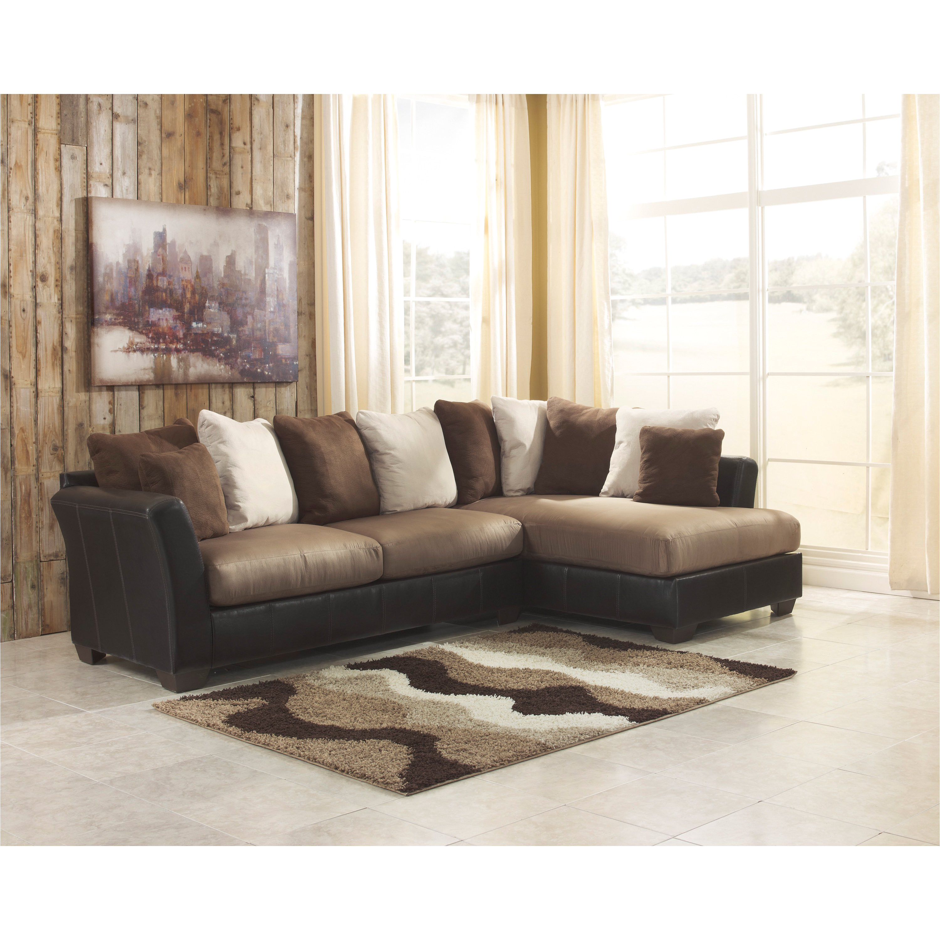 shop signature design by ashley masoli 2 piece mocha corner chaise and sofa sectional free shipping today overstock com 9579463