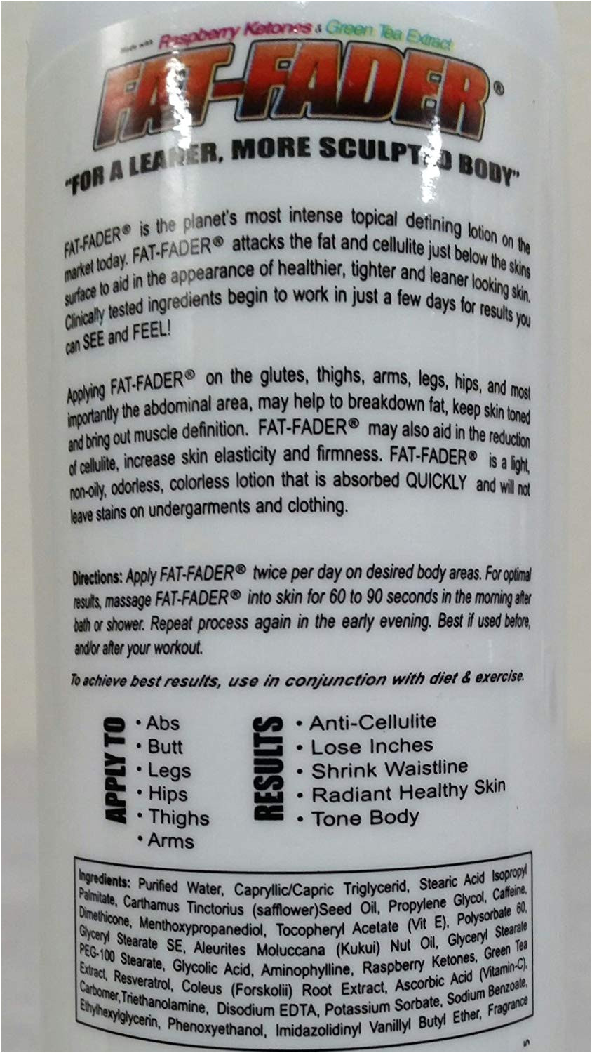 amazon com fat fader body toning lotion w 2 5 aminophylline raspberry ketones 8 fl oz fat fader cream beauty