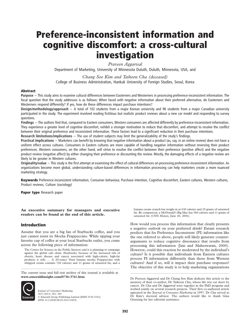 pdf preference inconsistent information and cognitive discomfort a cross cultural investigation