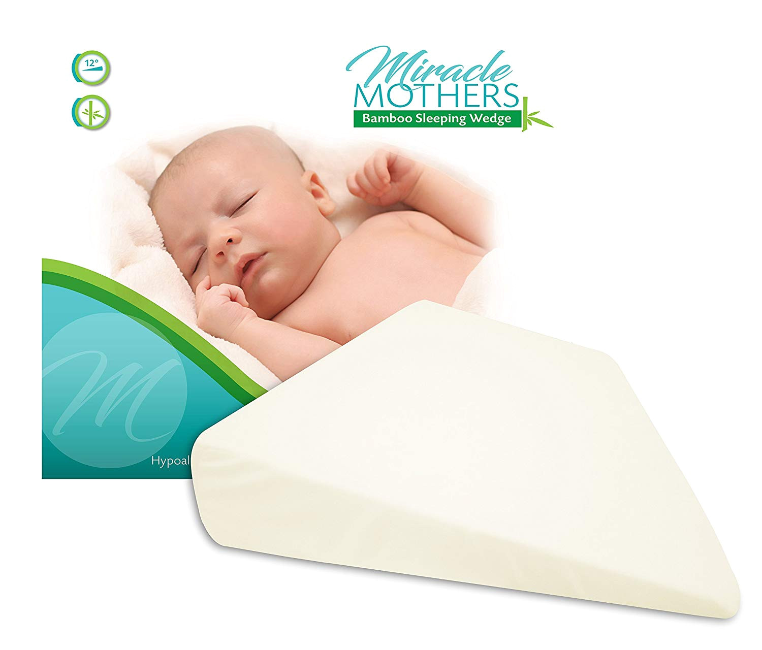 amazon com miracle mothers universal crib wedge pillow premium washable handcraffted bamboo with 12 degrree incline hypoallergenic acid reflux