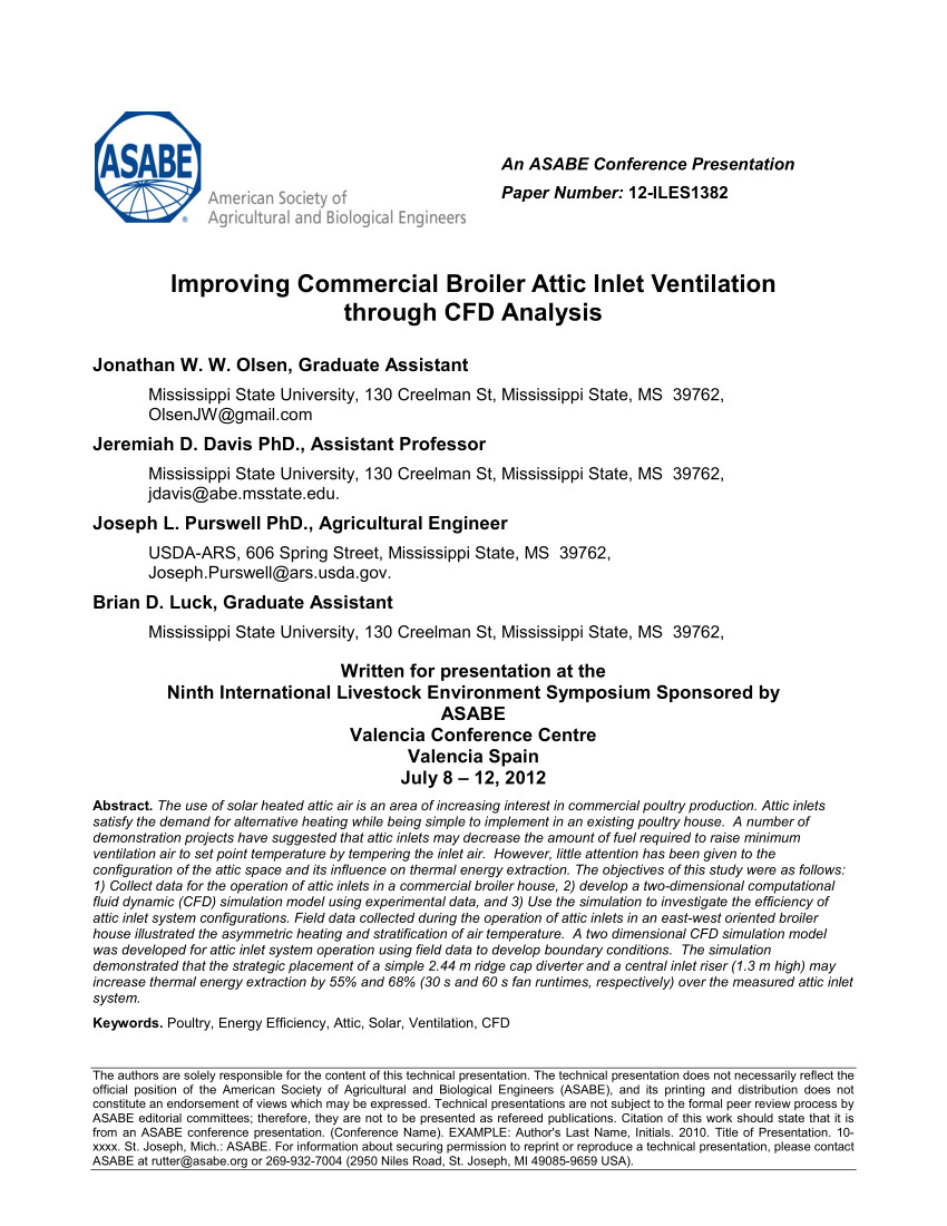 pdf improving commercial broiler attic inlet ventilation through cfd analysis