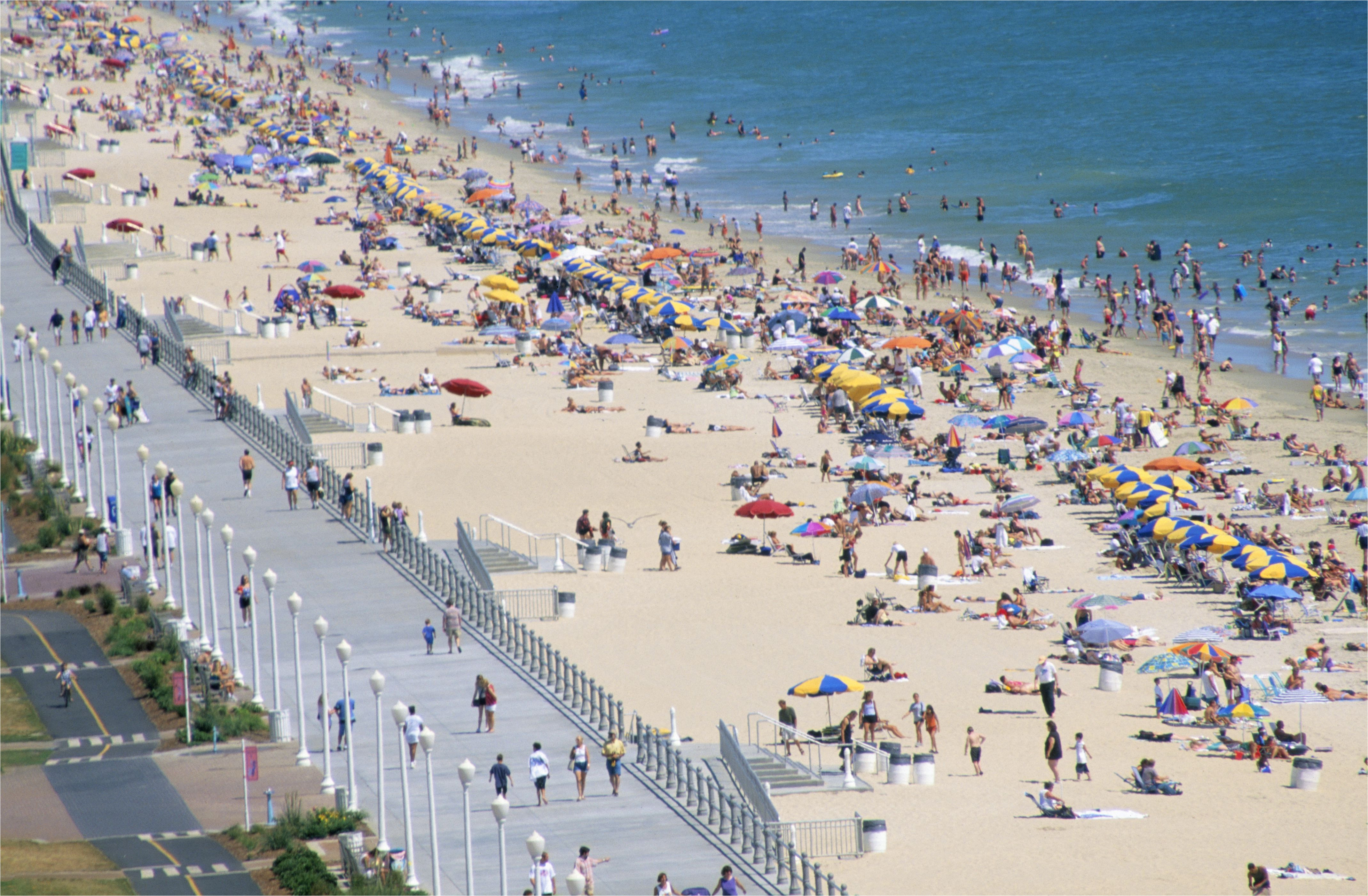 aerial view of crowded virginia beach