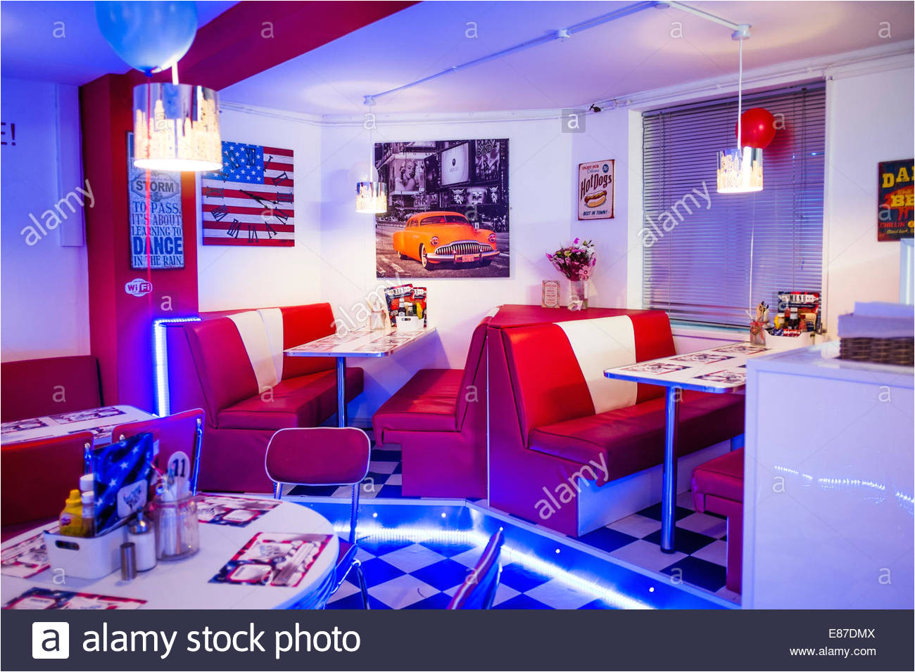 interieur aberyankee american diner stil eingerichtete cafe restaurant aberystwyth uk stockbild