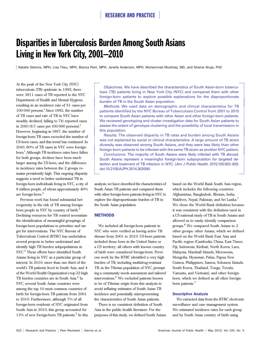 pdf disparities in tuberculosis burden among south asians living in new york city 2001 2010