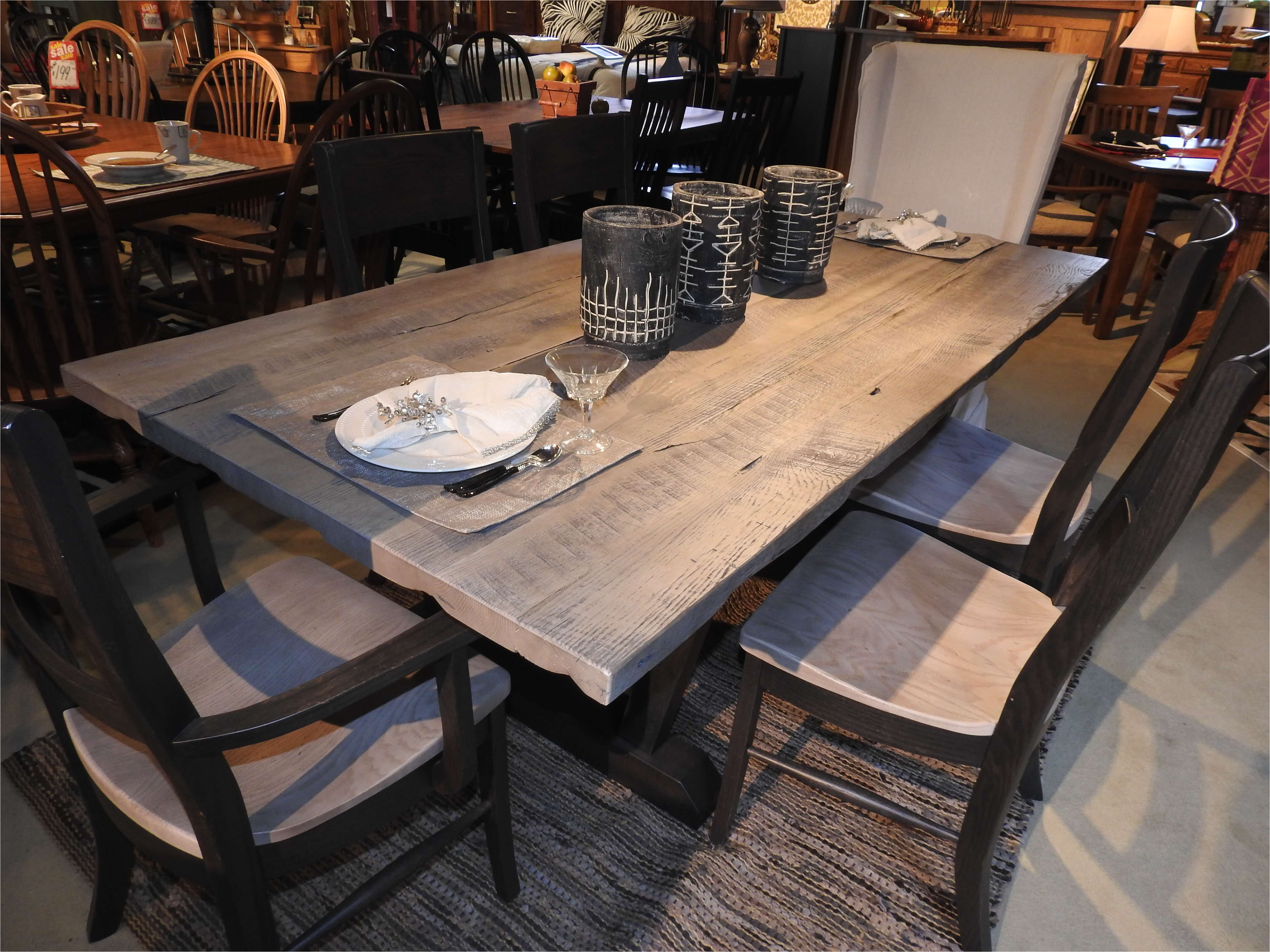 amish made gray farmhouse dining table from custom furniture and accents serving ohio