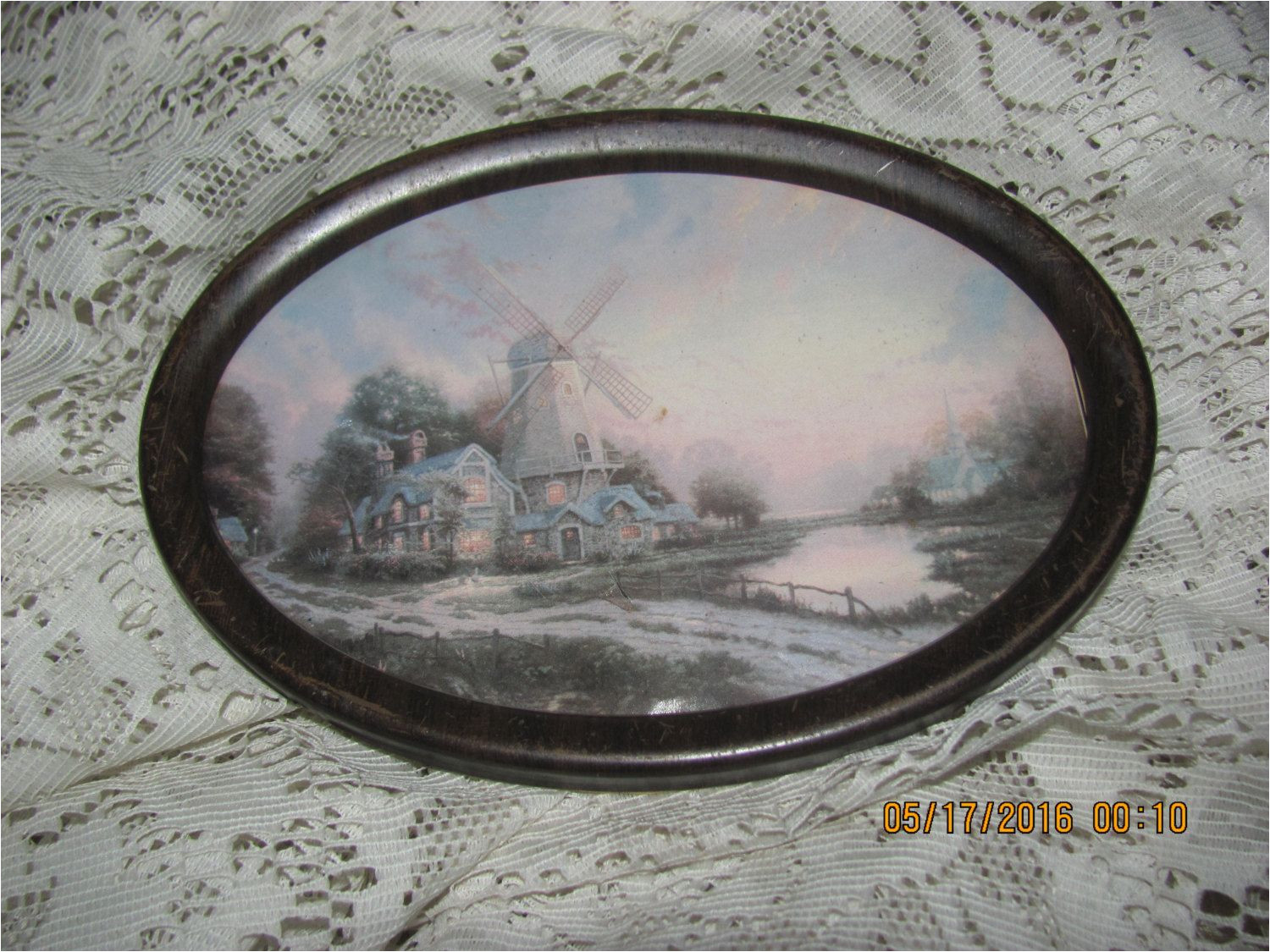 reduced antique early 1900 s victorian windmill house by water print oval metal picture frame by treasuretrovemarket on etsy