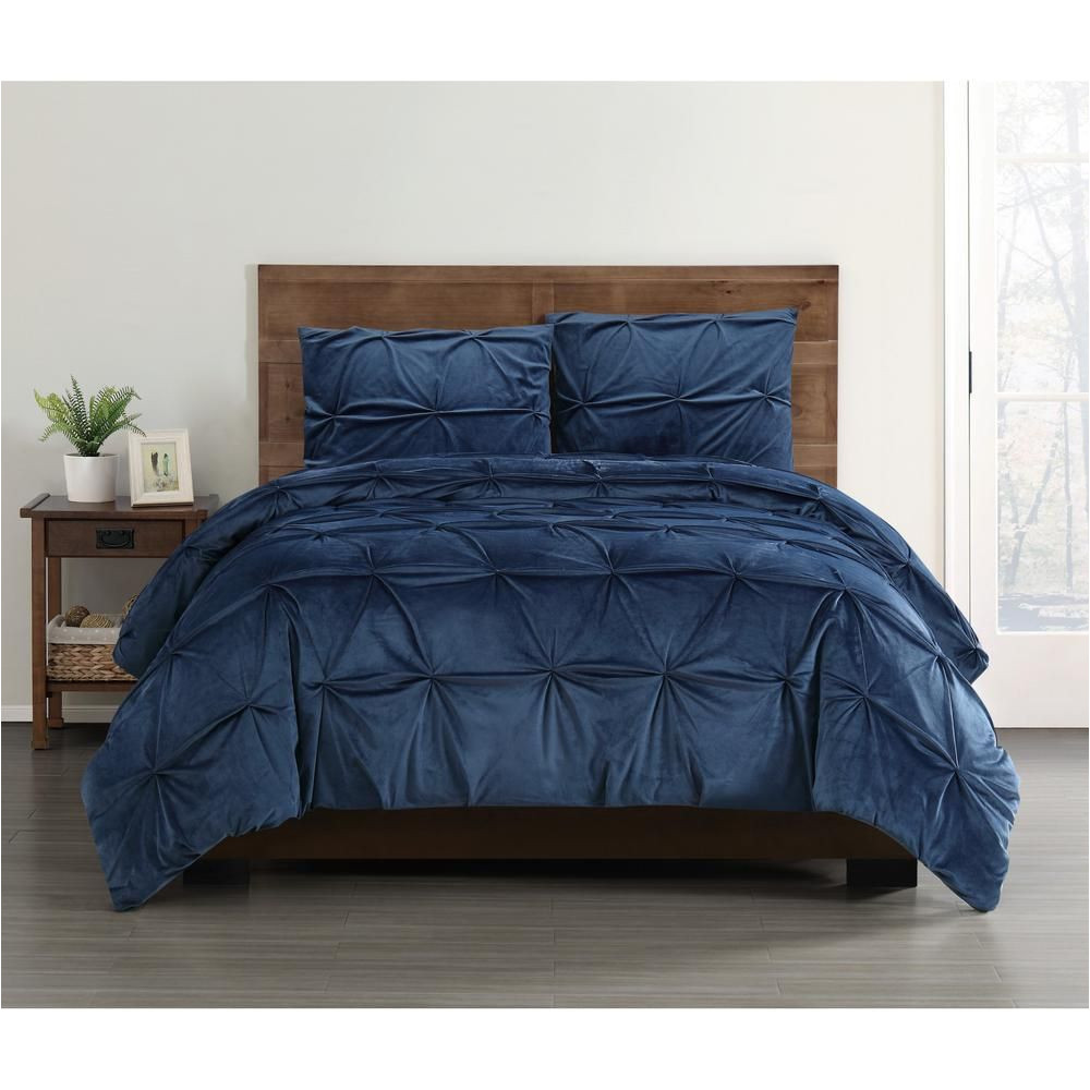 truly soft everyday pleated velvet navy blue twin twin xl comforter set