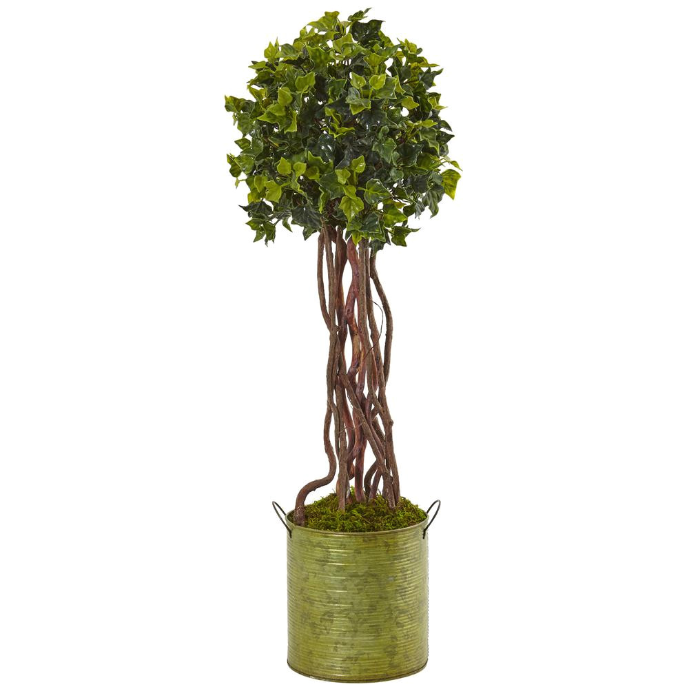 nearly natural indoor outdoor english ivy artificial tree in metal planter uv resistant