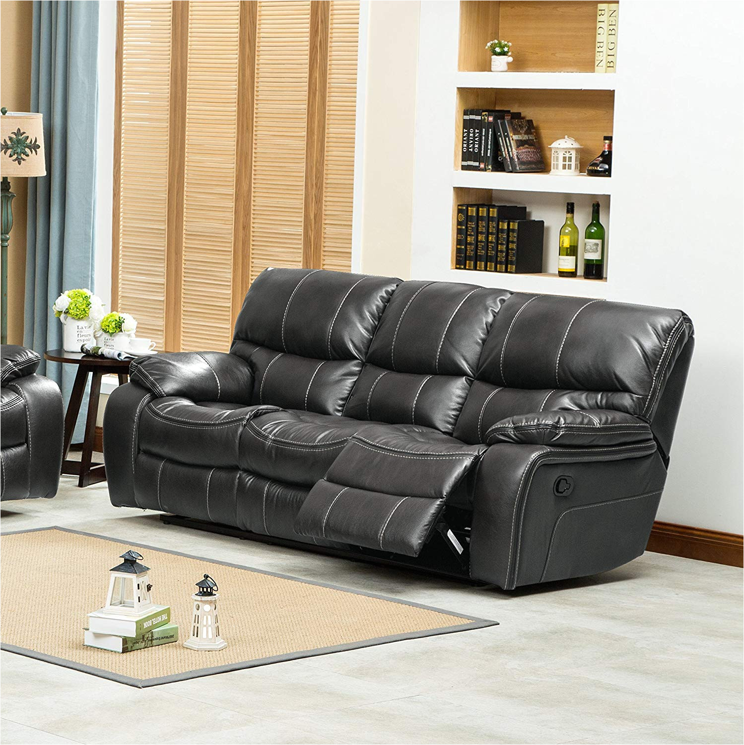 amazon com roundhill furniture ewa leather air reclining sofa grey kitchen dining