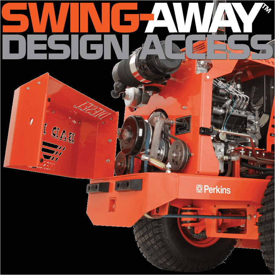 swing away design access on the full size diesel zero turn lawn mower an