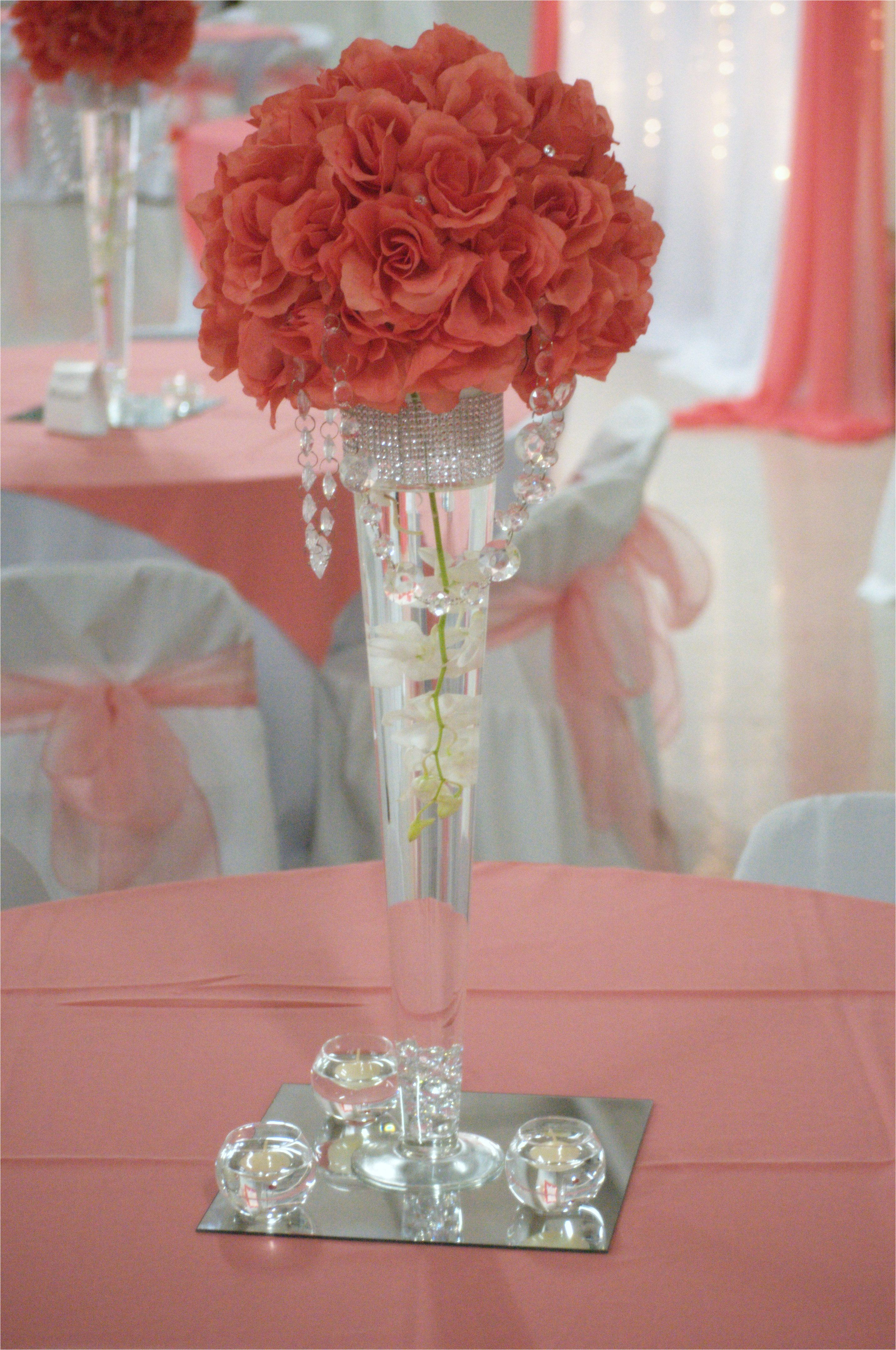 centros de mesa de cristal a wedding centerpieces coral wedding but with silver branchs coming out of the top of the