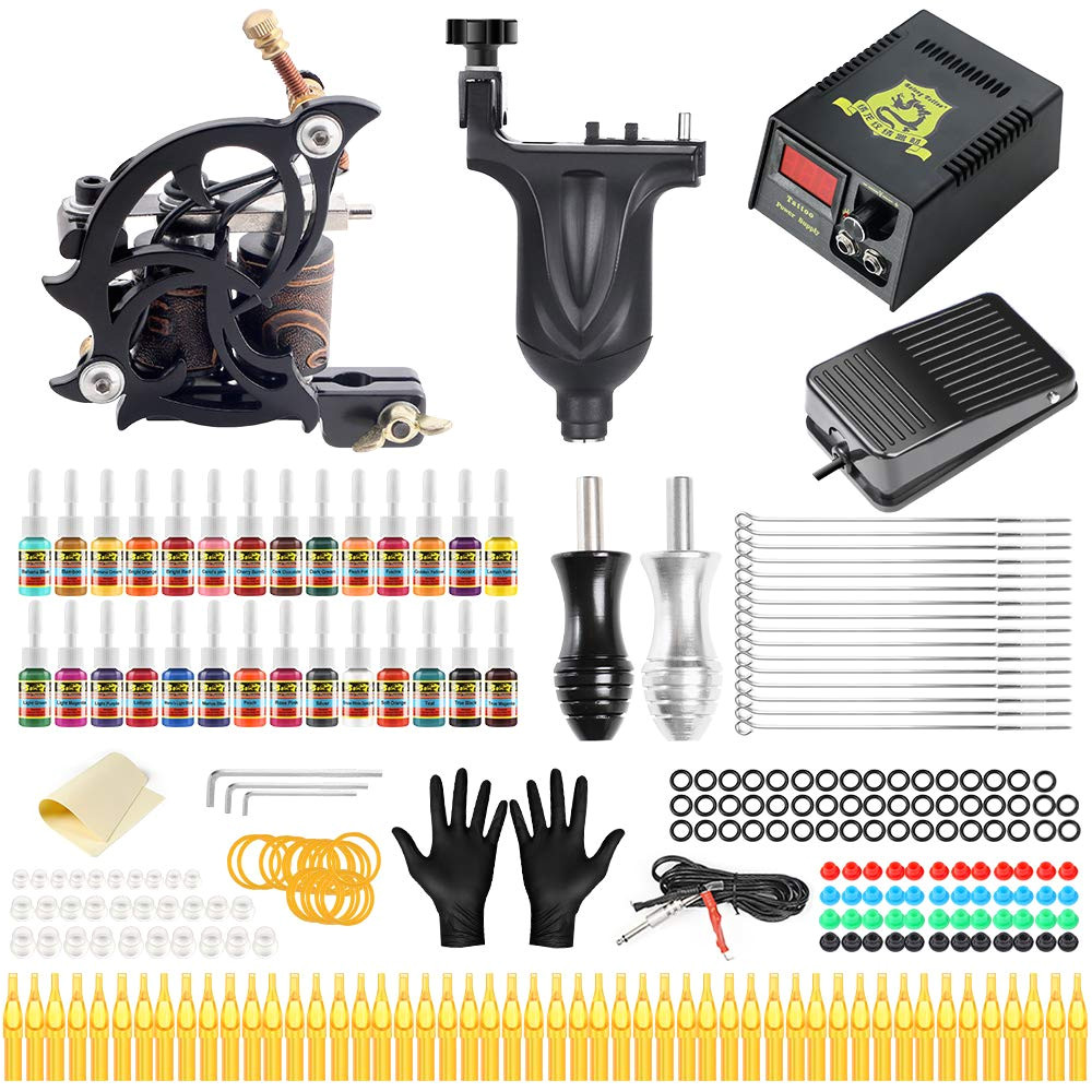 solong complete tattoo kit 2 pro tattoo machine kit rotary and coil tattoo machine gun for