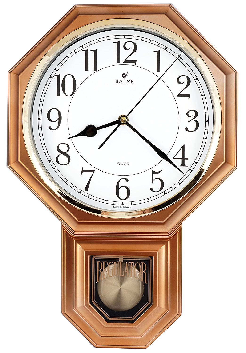 amazon com traditional schoolhouse easy to read pendulum plastic wall clock chimes every hour with westminster melody made in taiwan 4aa batteries