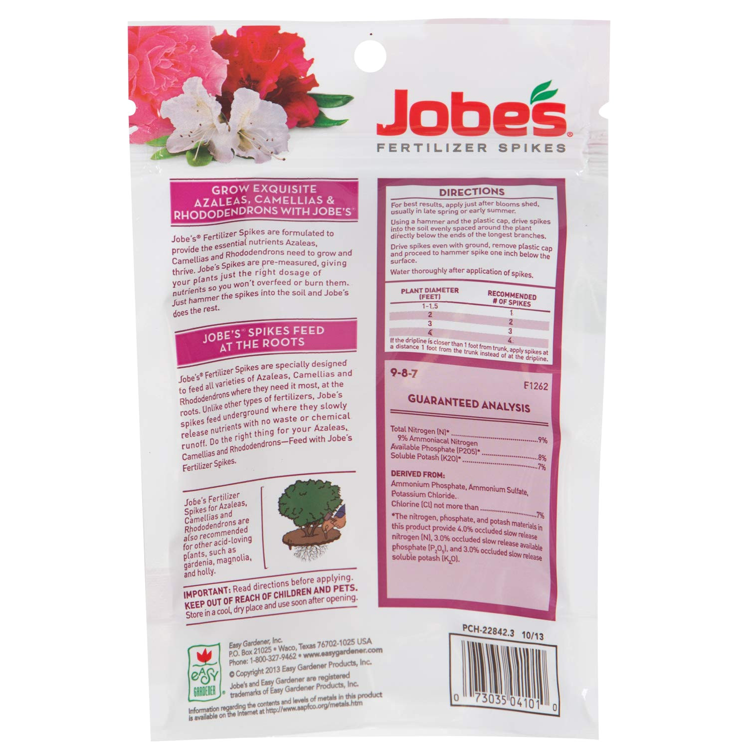 amazon com jobe s fertilizer spikes for azalea camellia and rhododendron 9 8 7 time release fertilizer for acid loving plants 10 spikes per package