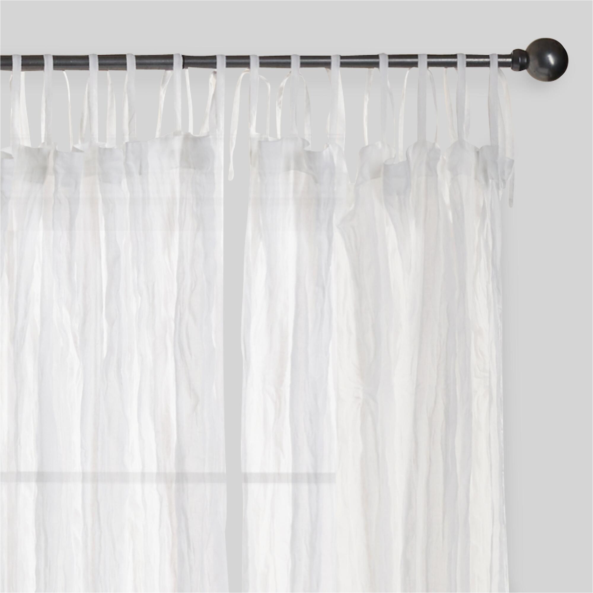 white crinkle sheer voile cotton curtains set of 2