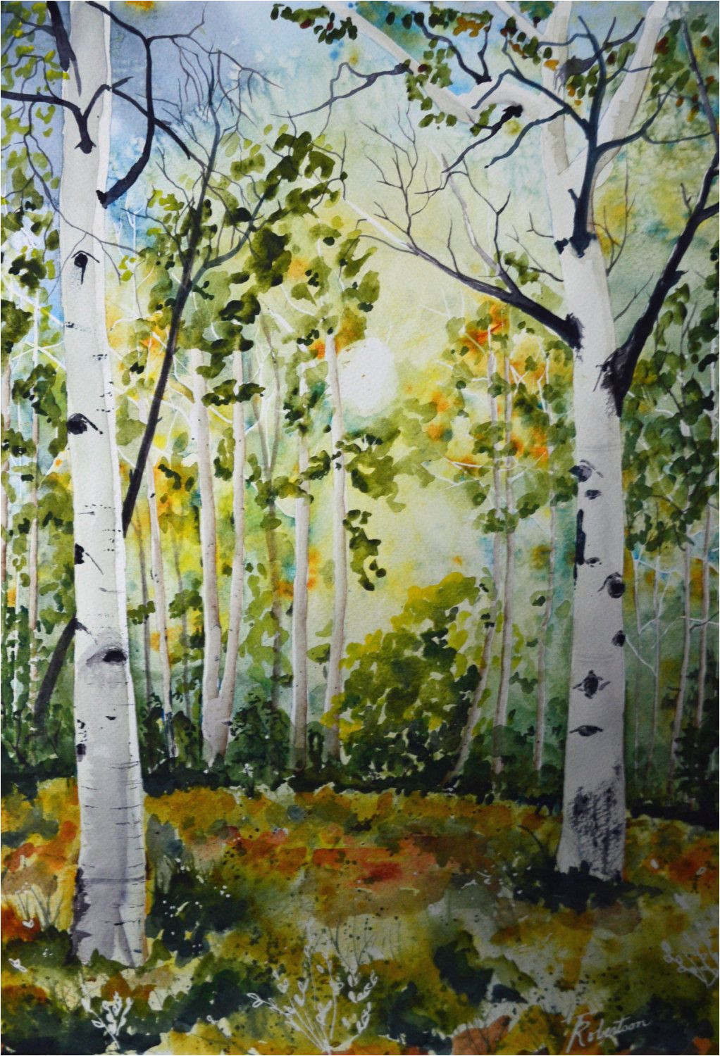 original landscape watercolor colorado aspens watercolor painting original fine art painting landscape art aspen tree painting