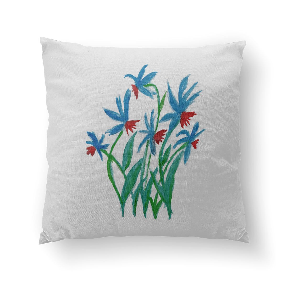 Best Type Of Pillow Stuffing Hand Painted Watercolor Floral Blue and Red Flowers Pillow by Anna