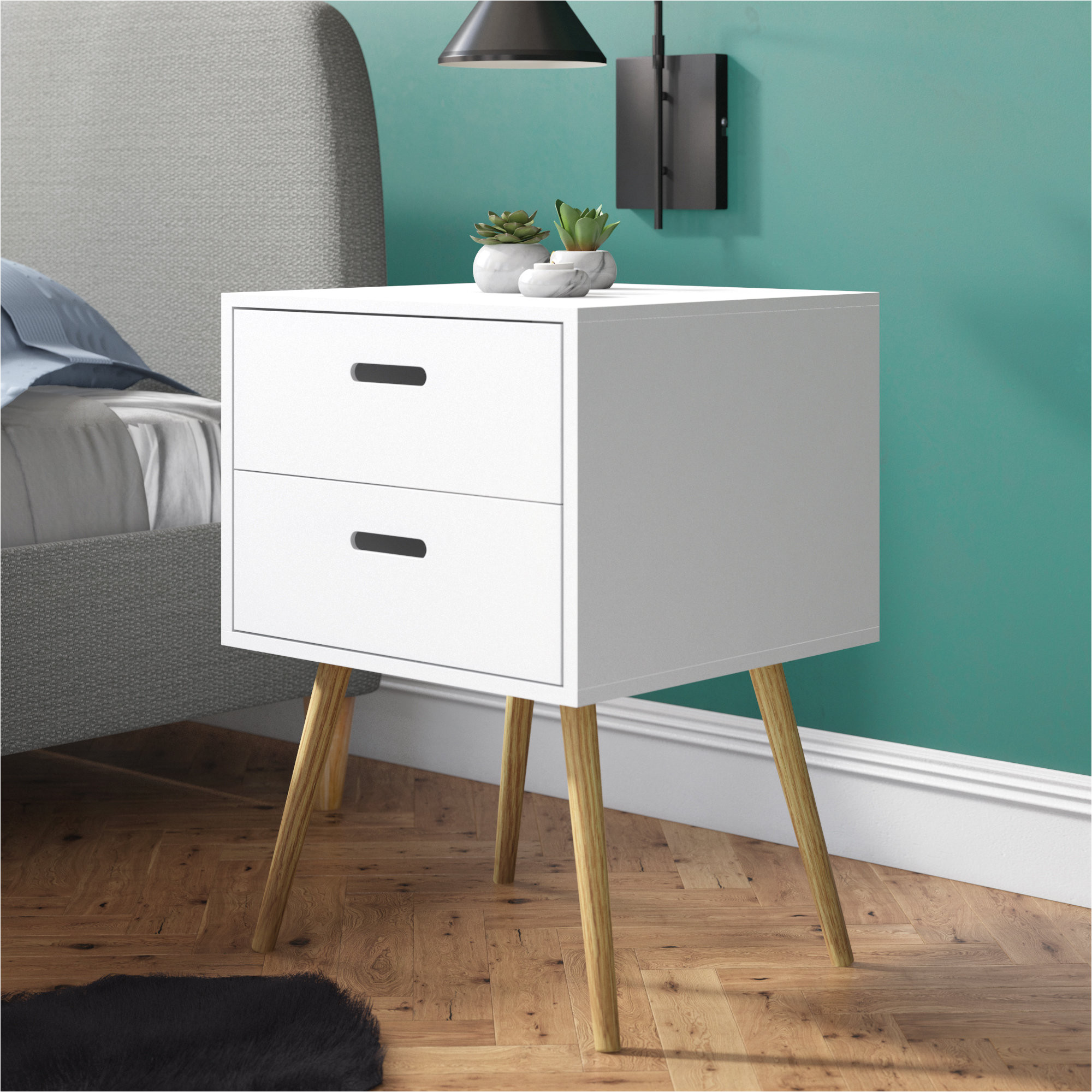 simona 2 drawer bedside side table