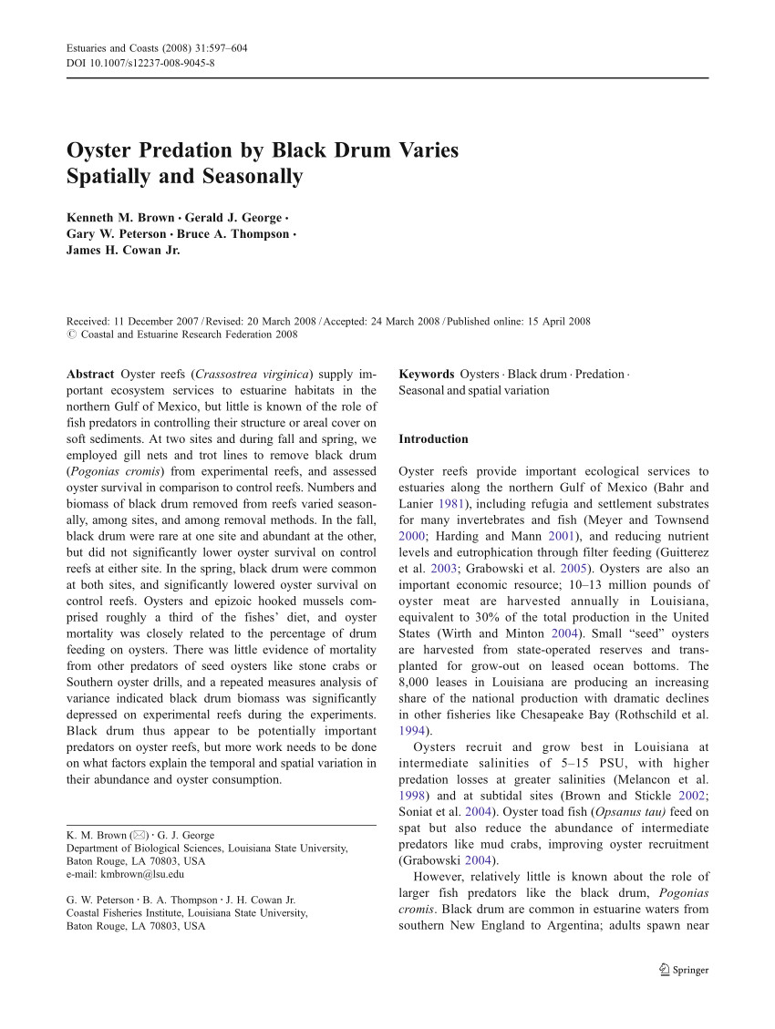 Black Drum Size Limit Nc Pdf Oyster Predation by Black Drum Varies Spatially and Seasonally