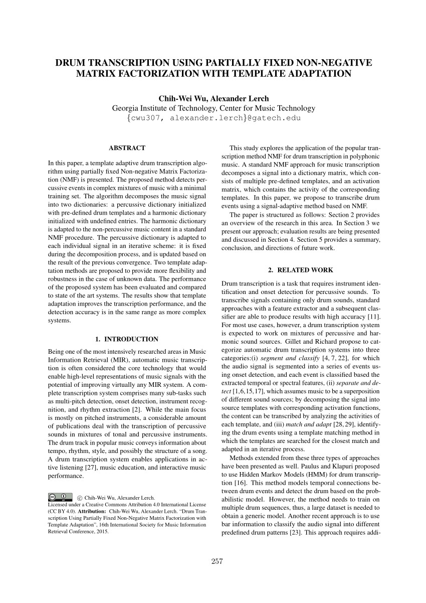 pdf transcription and separation of drum signals from polyphonic music